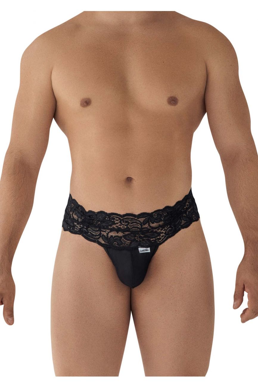 CandyMan Strappy Back Lace Mesh Thongs - Black