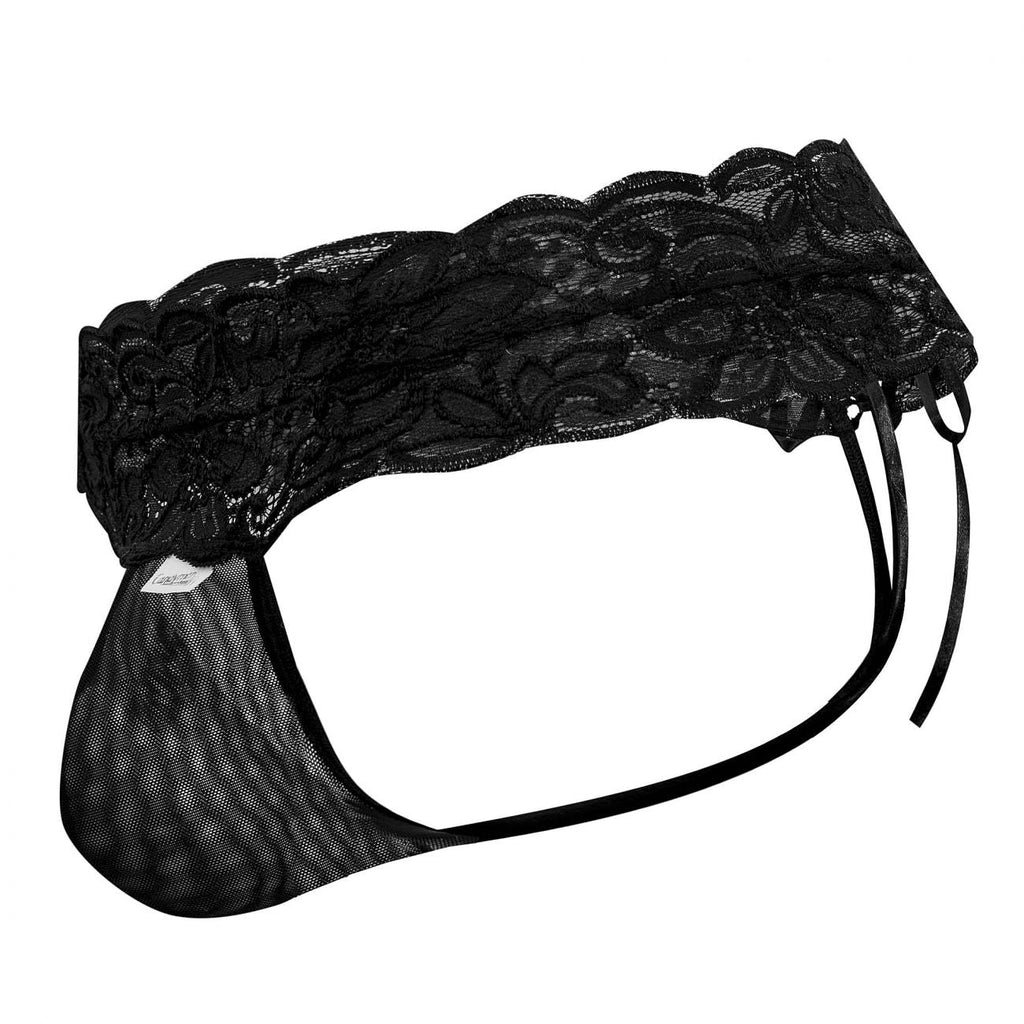 CandyMan Strappy Back Lace Mesh Thongs - Black