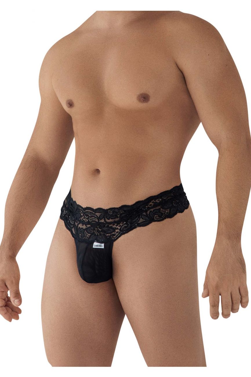 CandyMan Strappy Back Lace Mesh Thongs - Black