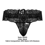 CandyMan Strappy Back Lace Mesh Thongs - Black