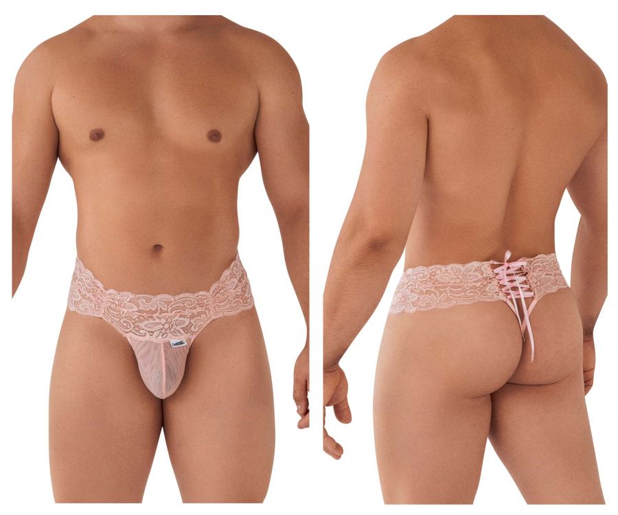 CandyMan Lace Mesh Thongs - Rose