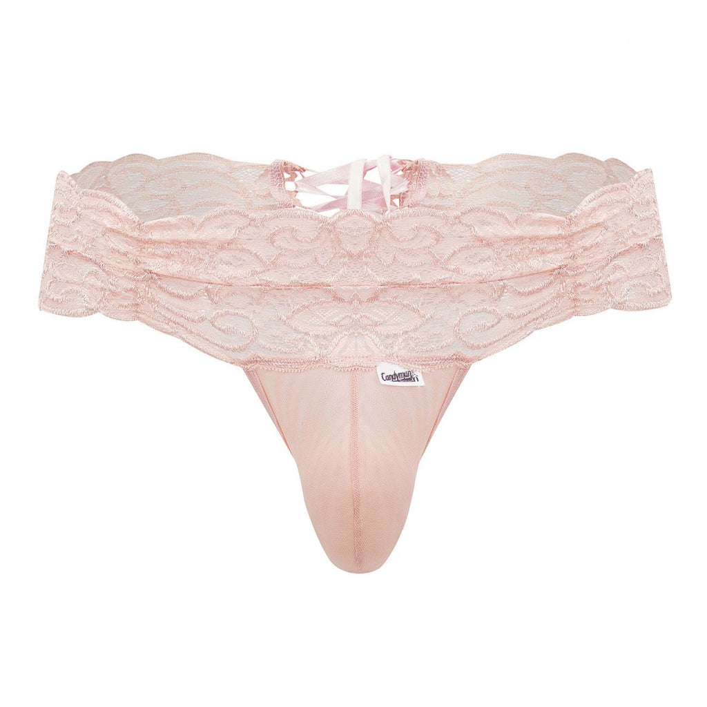 CandyMan Lace Mesh Thongs - Rose