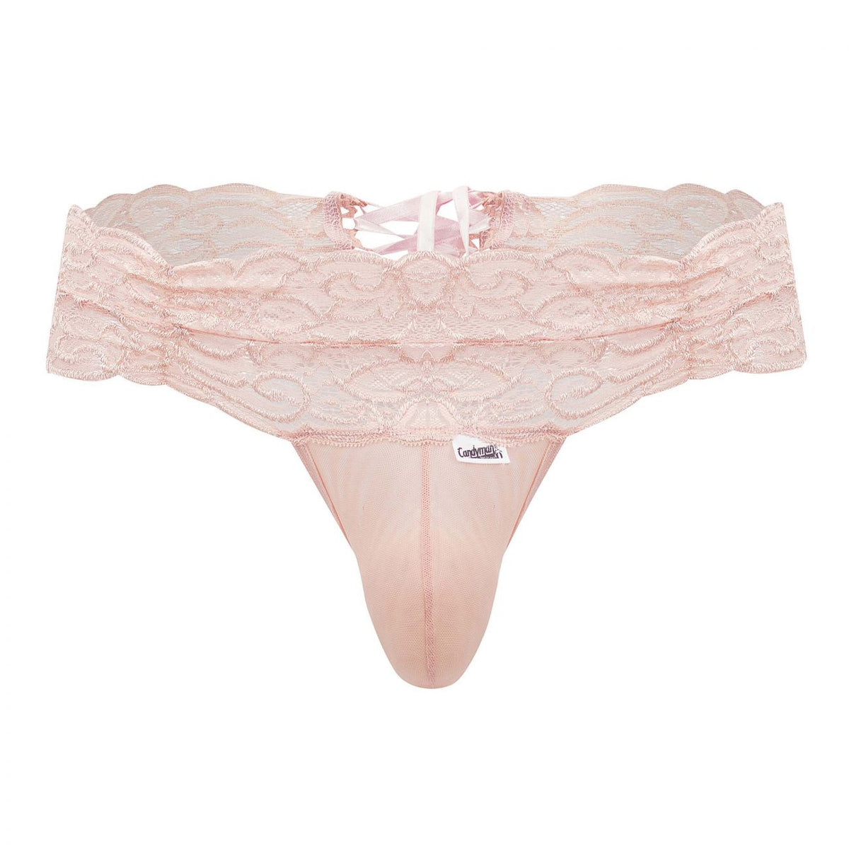 CandyMan Lace Mesh Thongs - Rose
