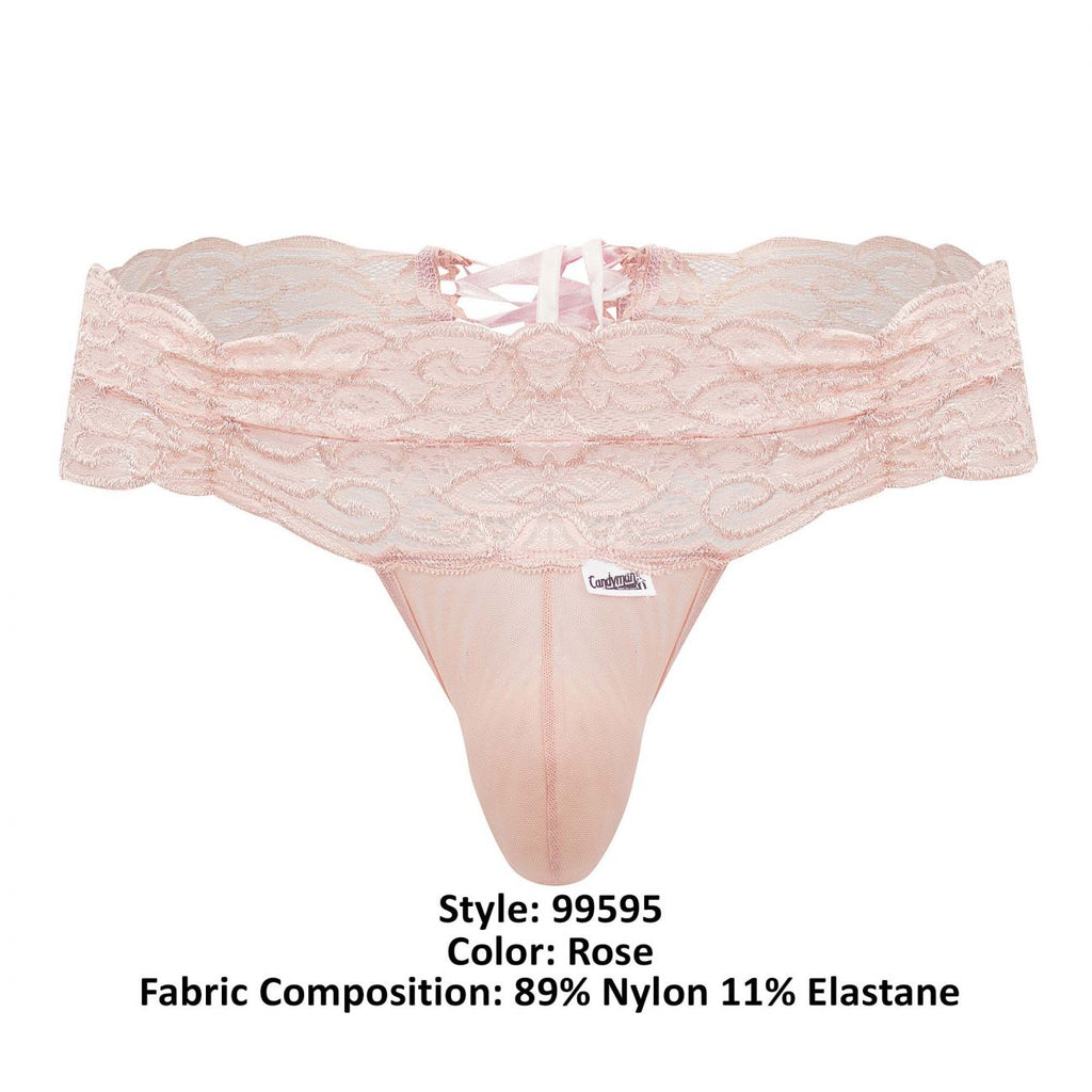 CandyMan Lace Mesh Thongs - Rose