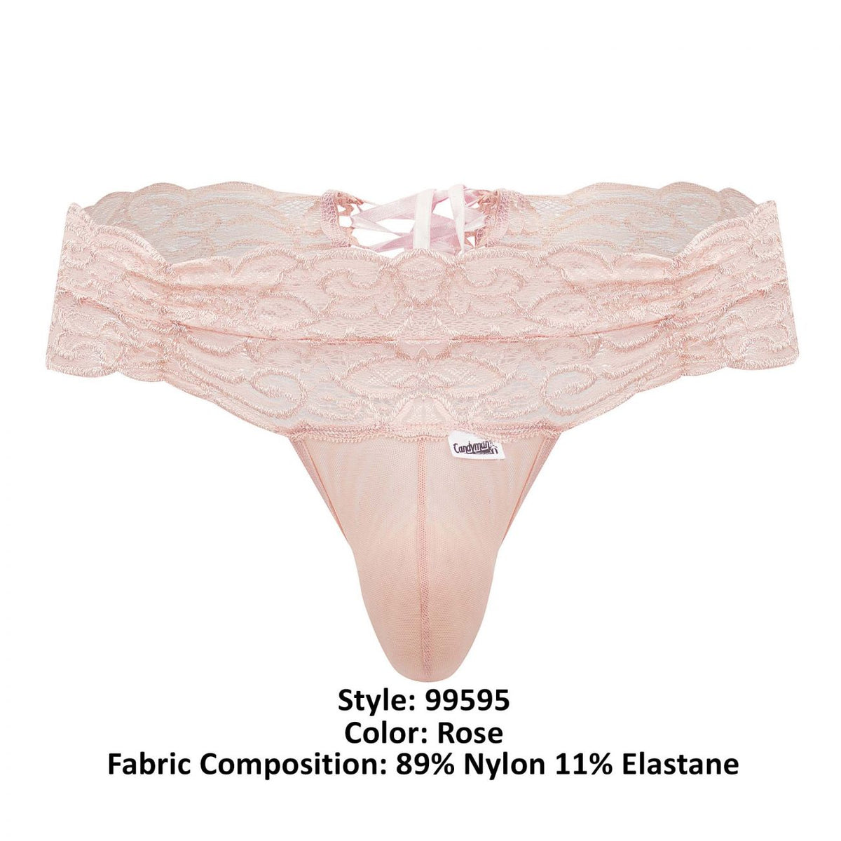 CandyMan Lace Mesh Thongs - Rose