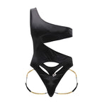 CandyMan Chain One Shoulder Bodysuit - Black
