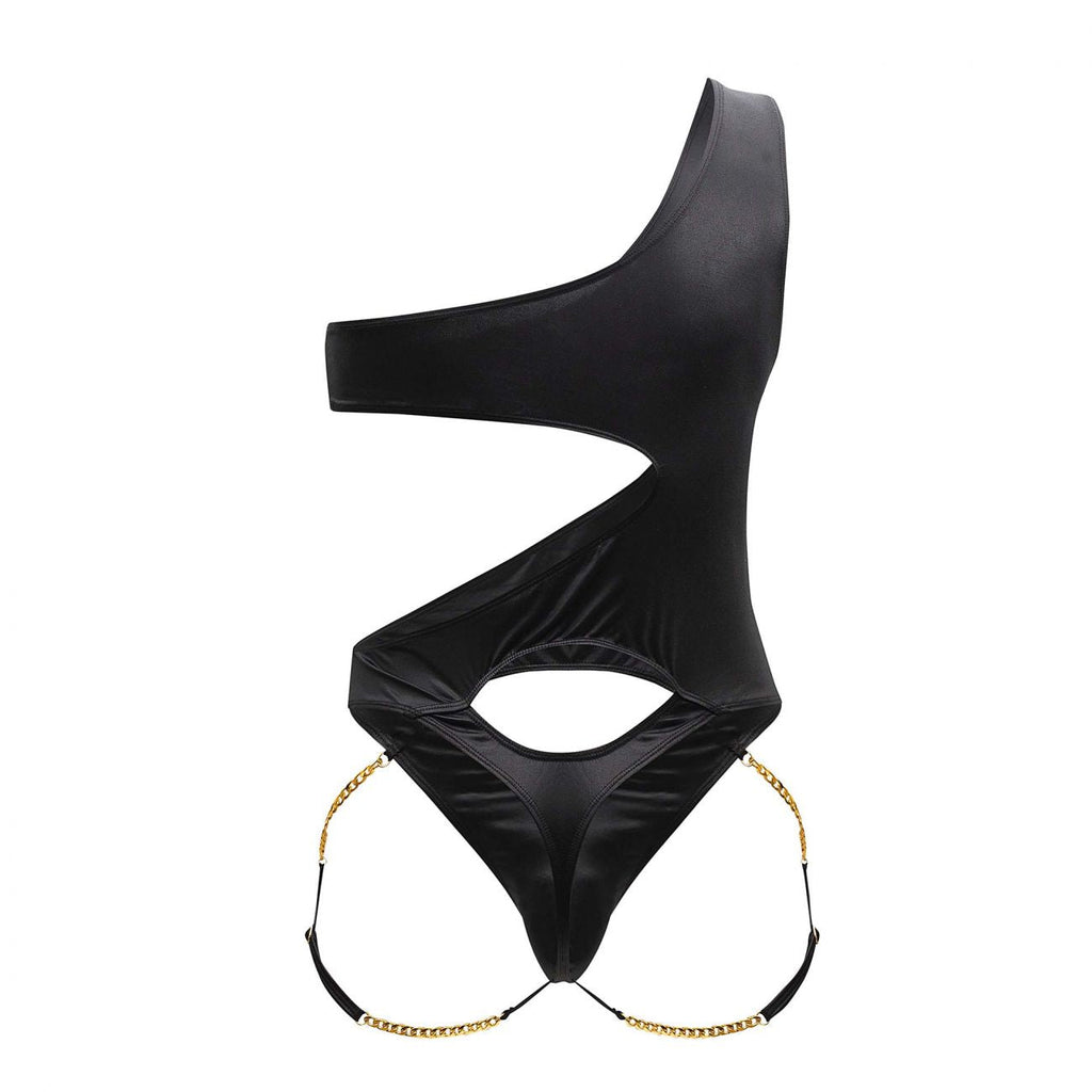 CandyMan Chain One Shoulder Bodysuit - Black