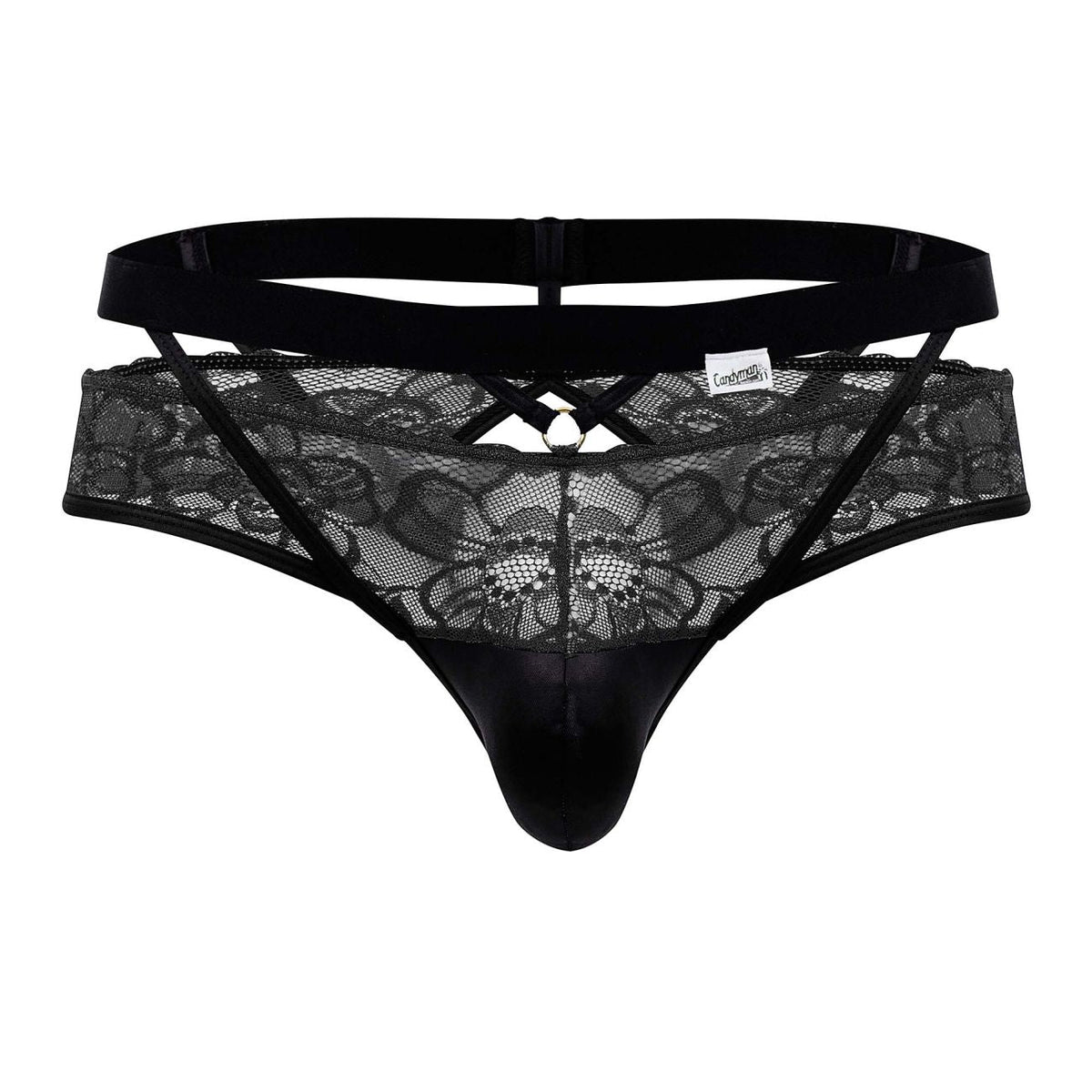 CandyMan Lace Back Jockstrap - Black