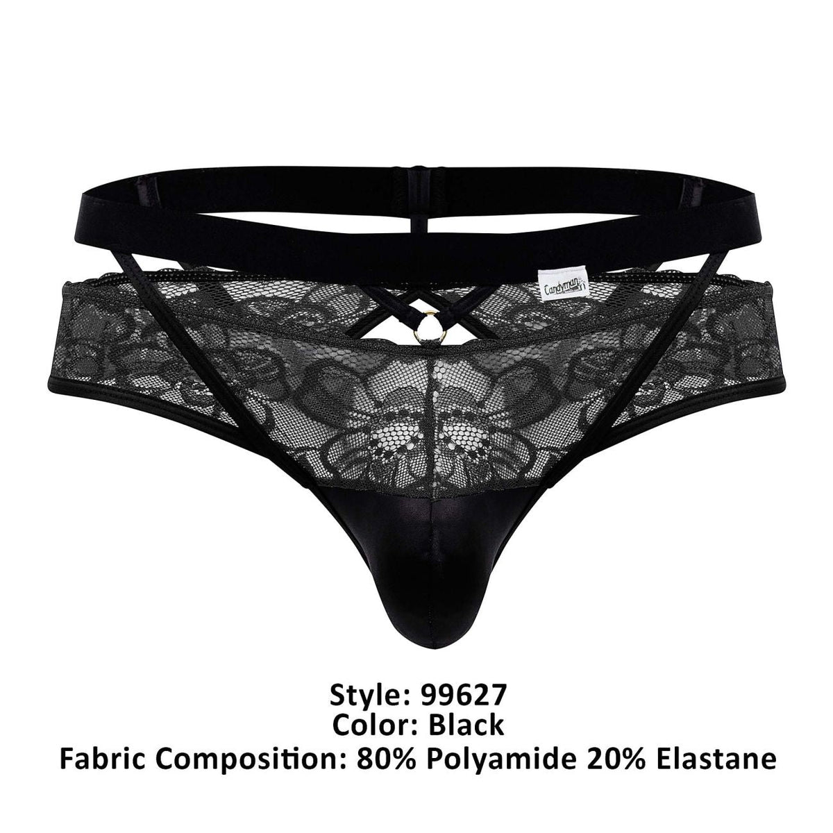 CandyMan Lace Back Jockstrap - Black