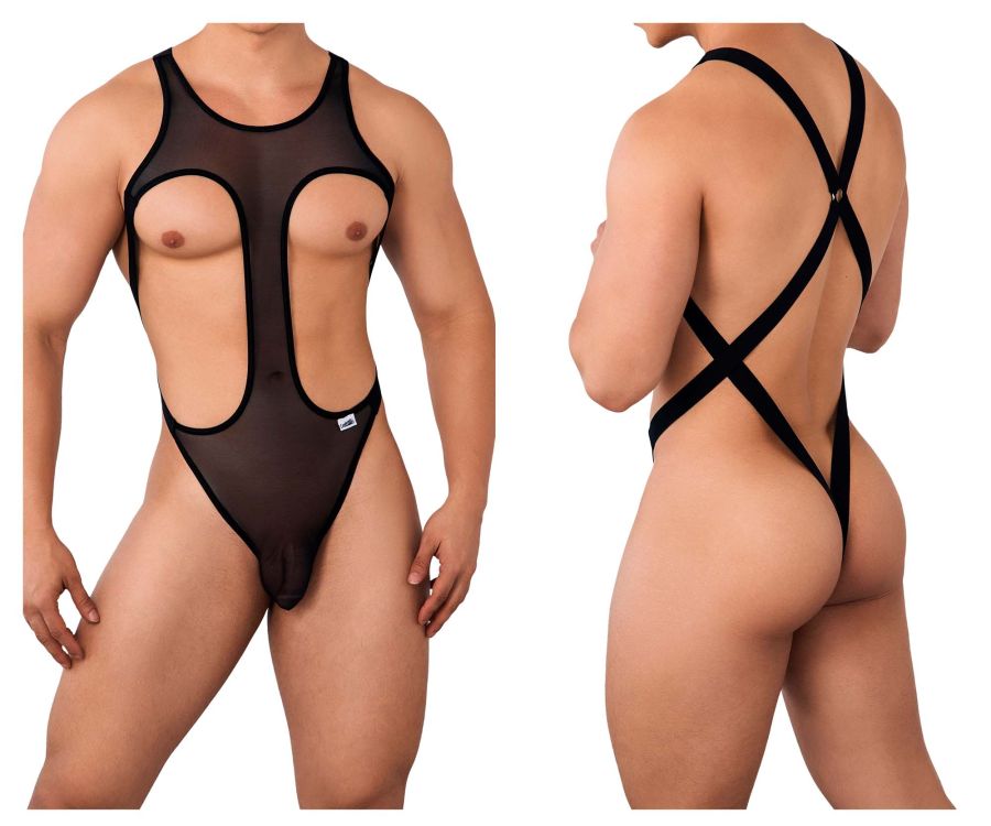 CandyMan Transparent Mesh Bodysuit - Black