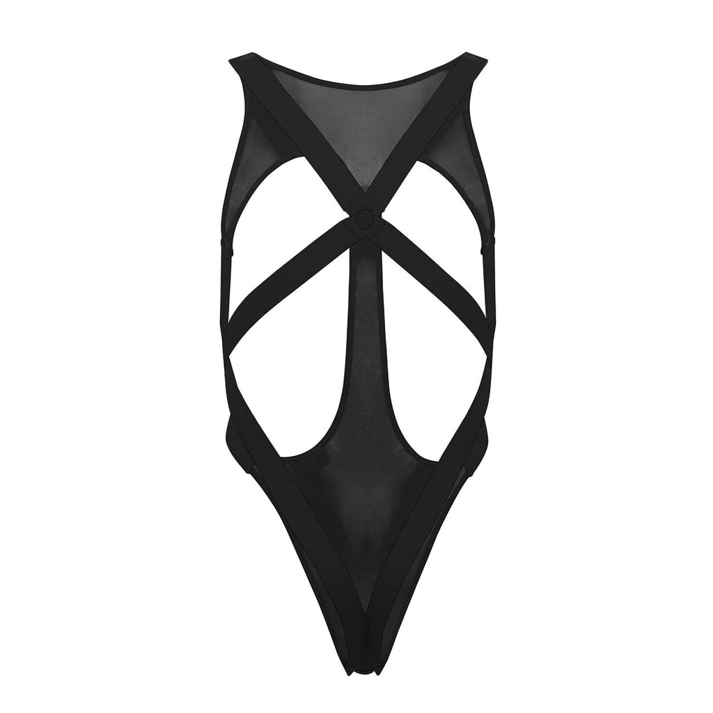 CandyMan Transparent Mesh Bodysuit - Black