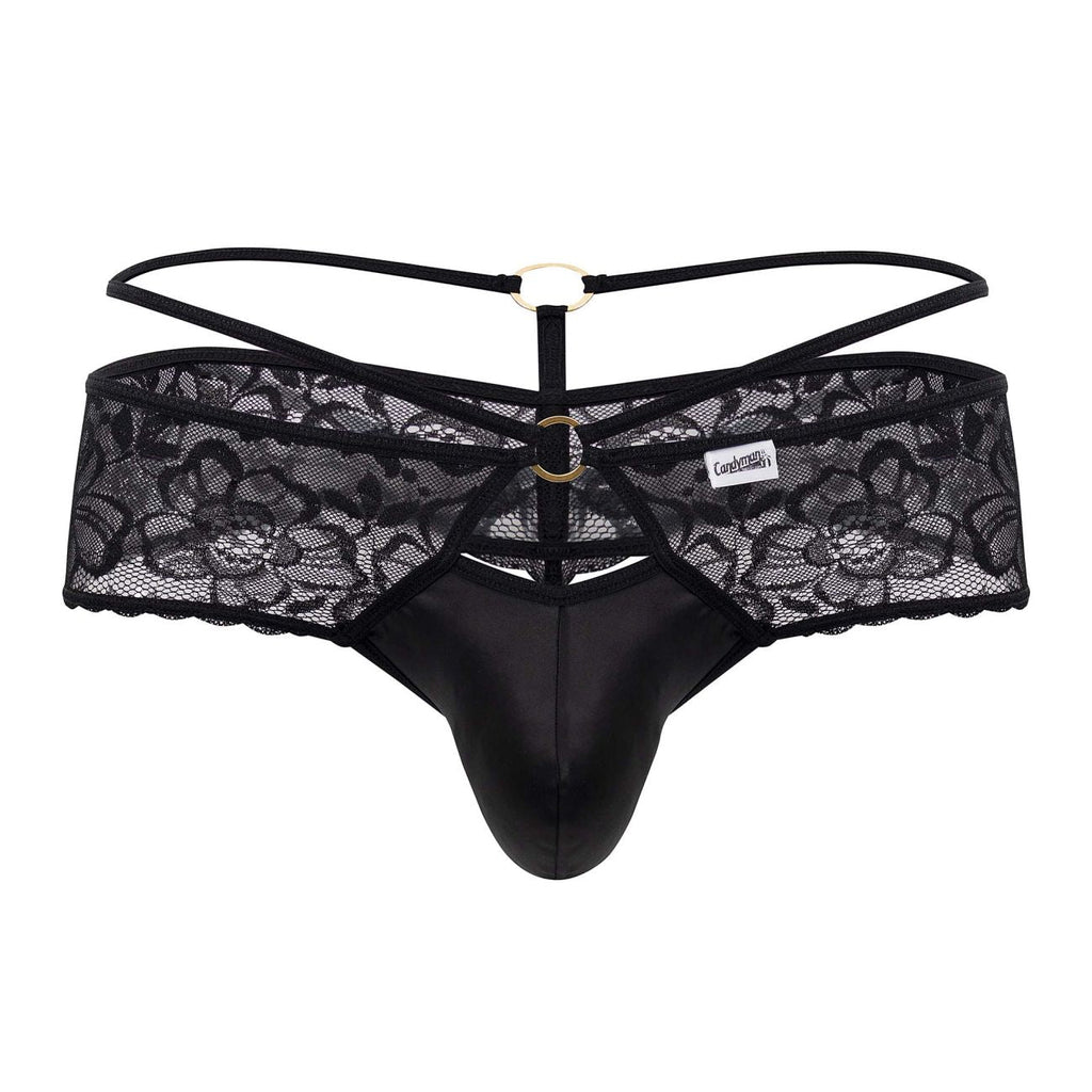 CandyMan Seamed Pouch Lace Thongs - Black