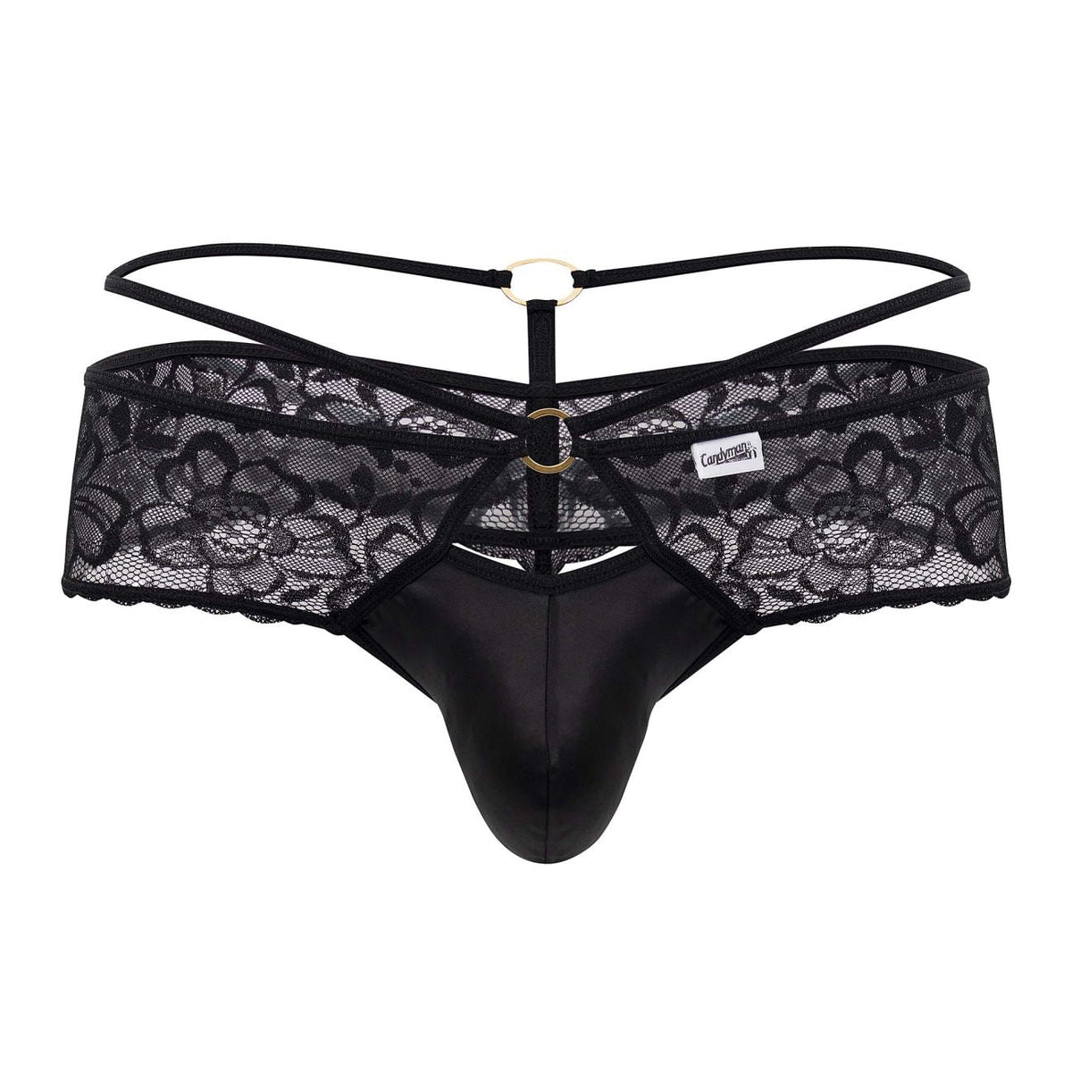 CandyMan Seamed Pouch Lace Thongs - Black