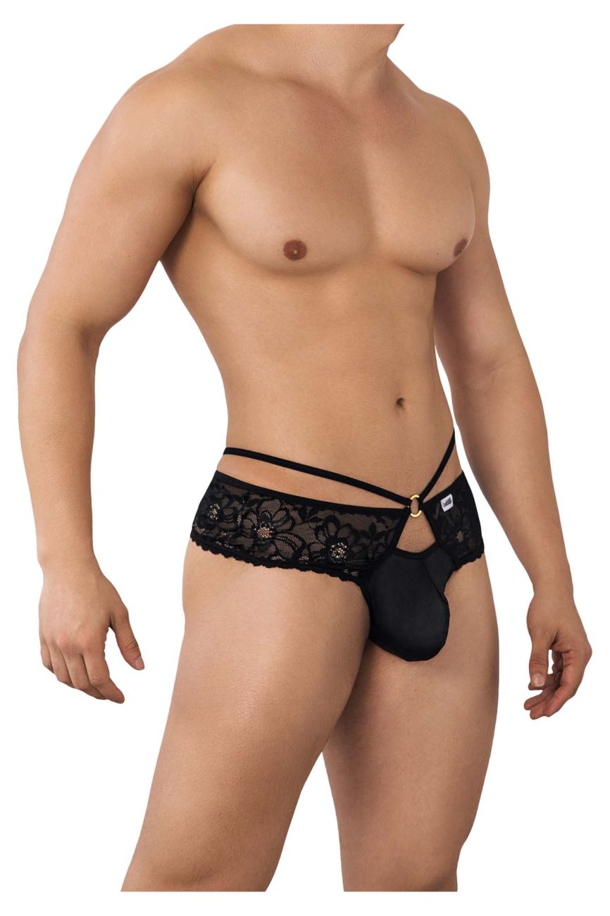 CandyMan Seamed Pouch Lace Thongs - Black