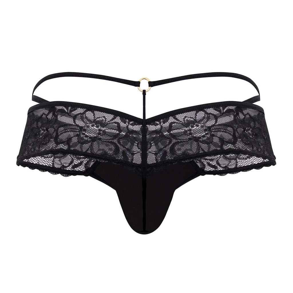 CandyMan Seamed Pouch Lace Thongs - Black