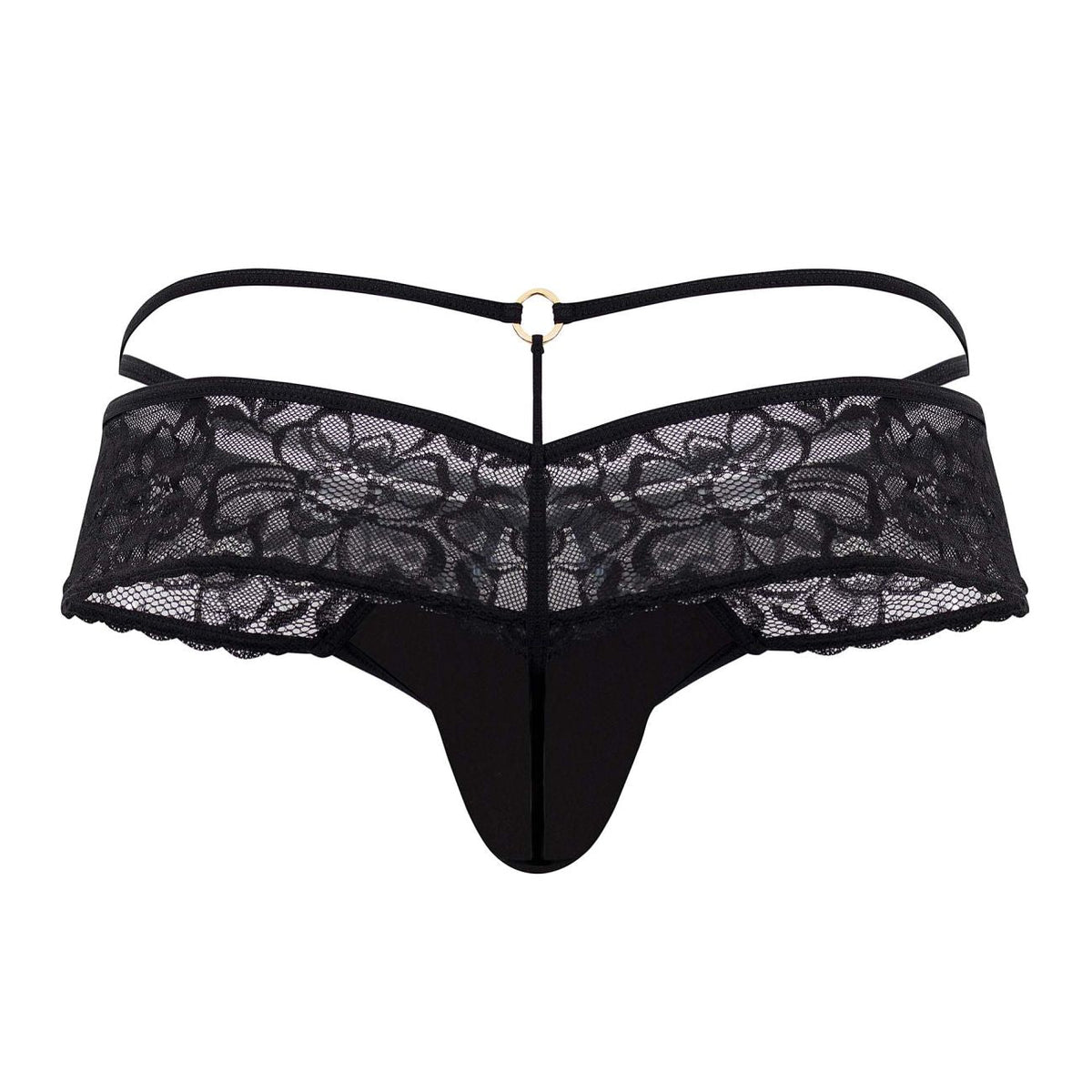 CandyMan Seamed Pouch Lace Thongs - Black