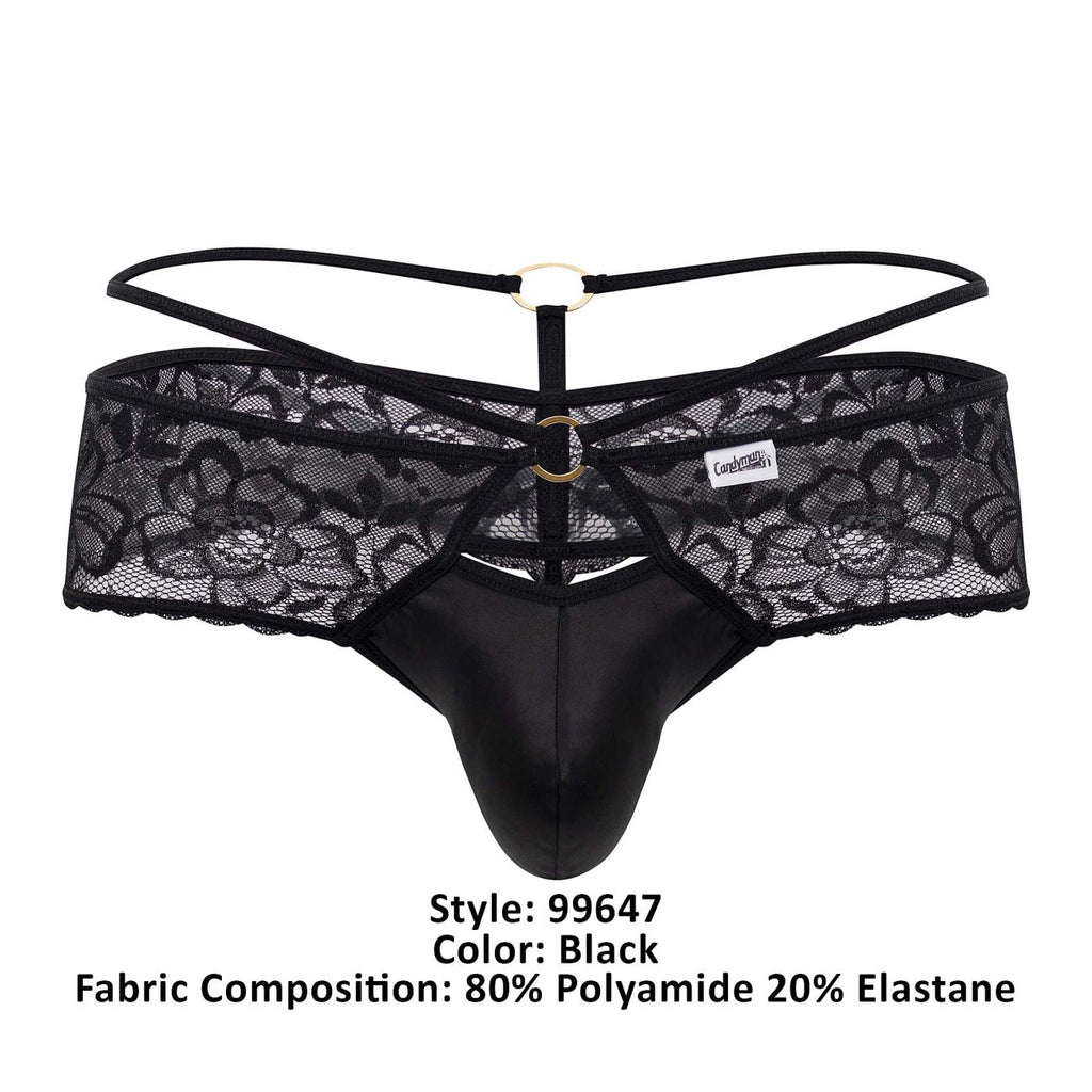 CandyMan Seamed Pouch Lace Thongs - Black
