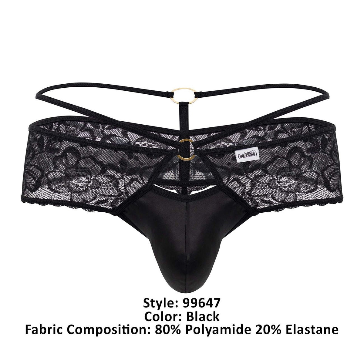 CandyMan Seamed Pouch Lace Thongs - Black