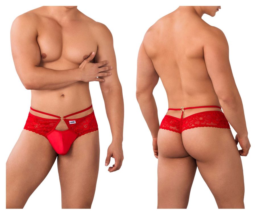 CandyMan Seamed Pouch Lace Thongs - Red