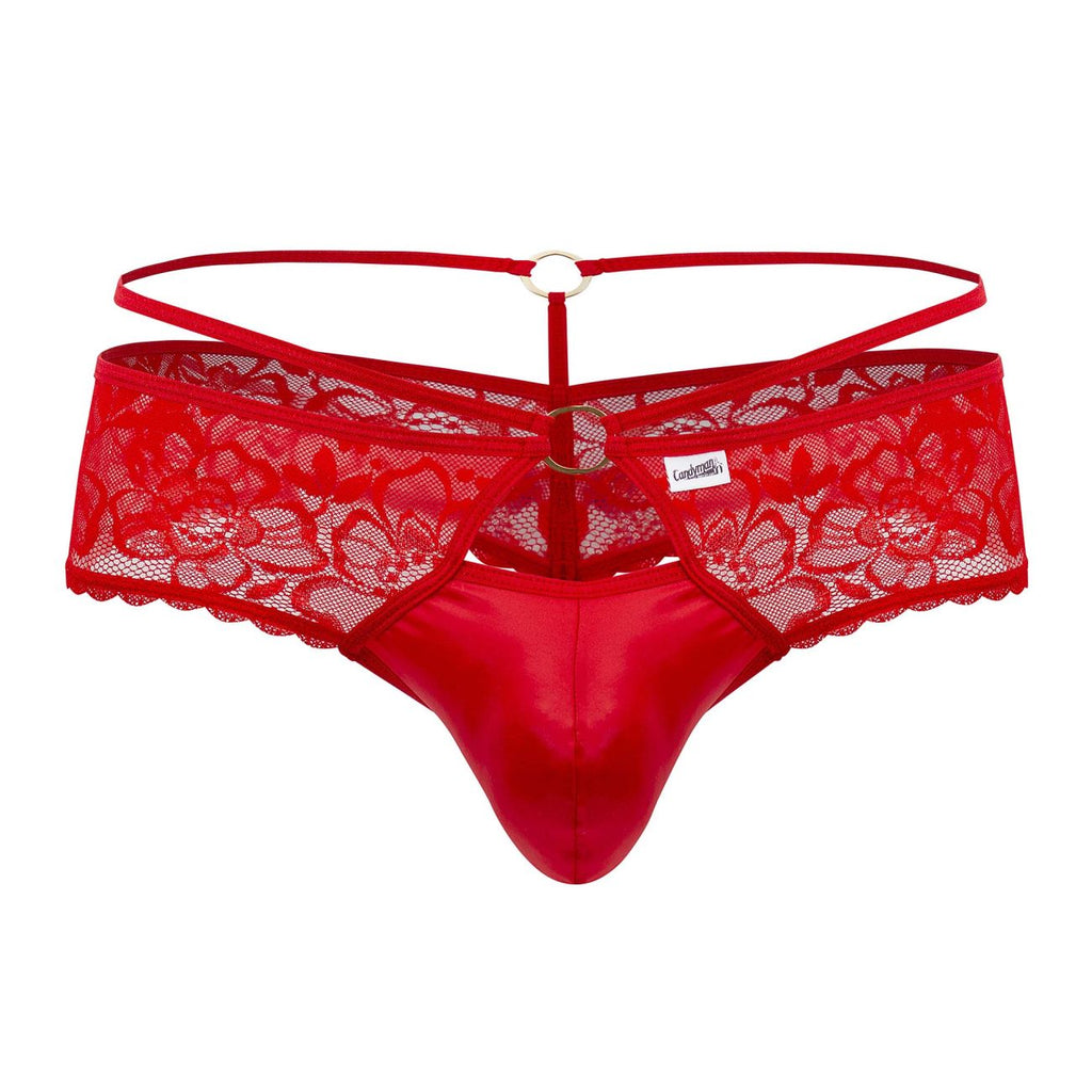 CandyMan Seamed Pouch Lace Thongs - Red