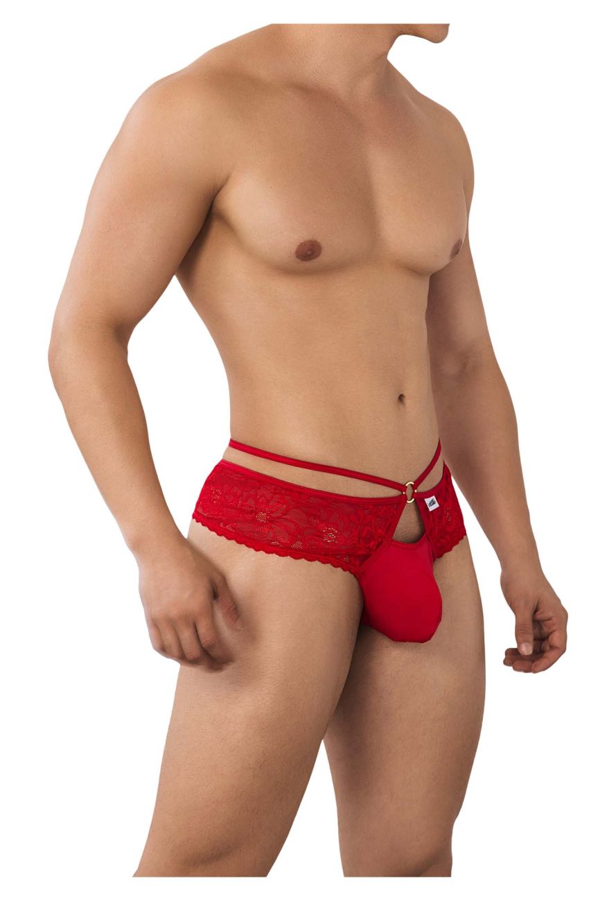 CandyMan Seamed Pouch Lace Thongs - Red