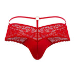 CandyMan Seamed Pouch Lace Thongs - Red