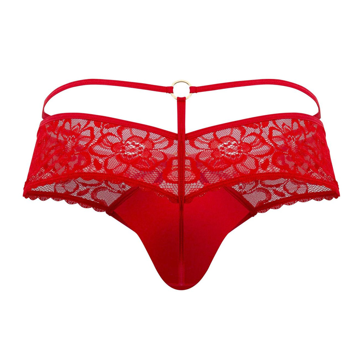 CandyMan Seamed Pouch Lace Thongs - Red