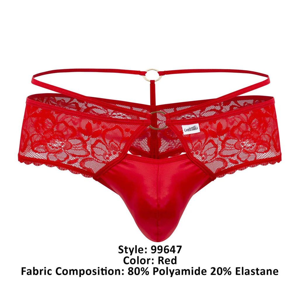 CandyMan Seamed Pouch Lace Thongs - Red