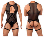 CandyMan Open Rear Mesh Bodysuit - Black