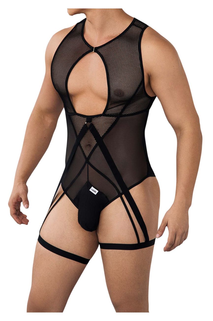 CandyMan Open Rear Mesh Bodysuit - Black