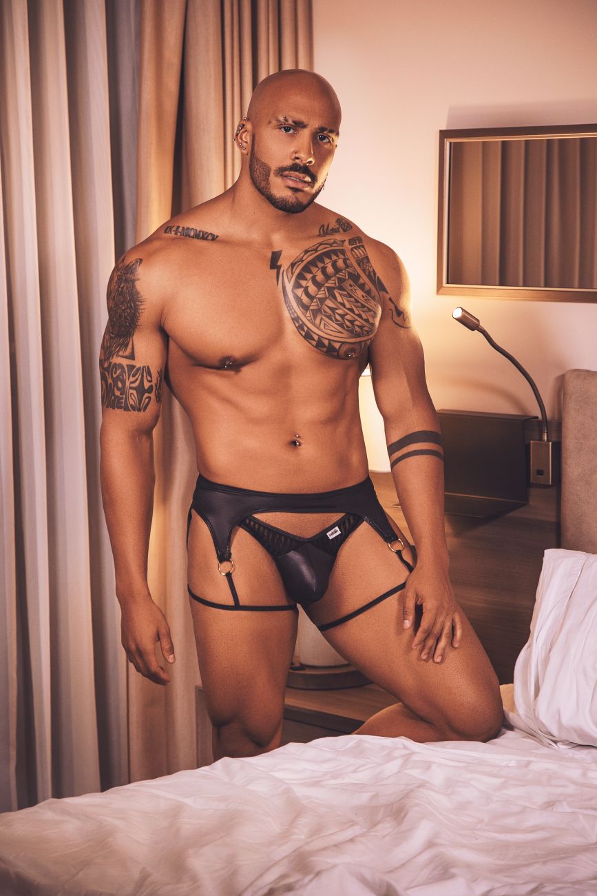 CandyMan Microfiber Garter Thongs - Black