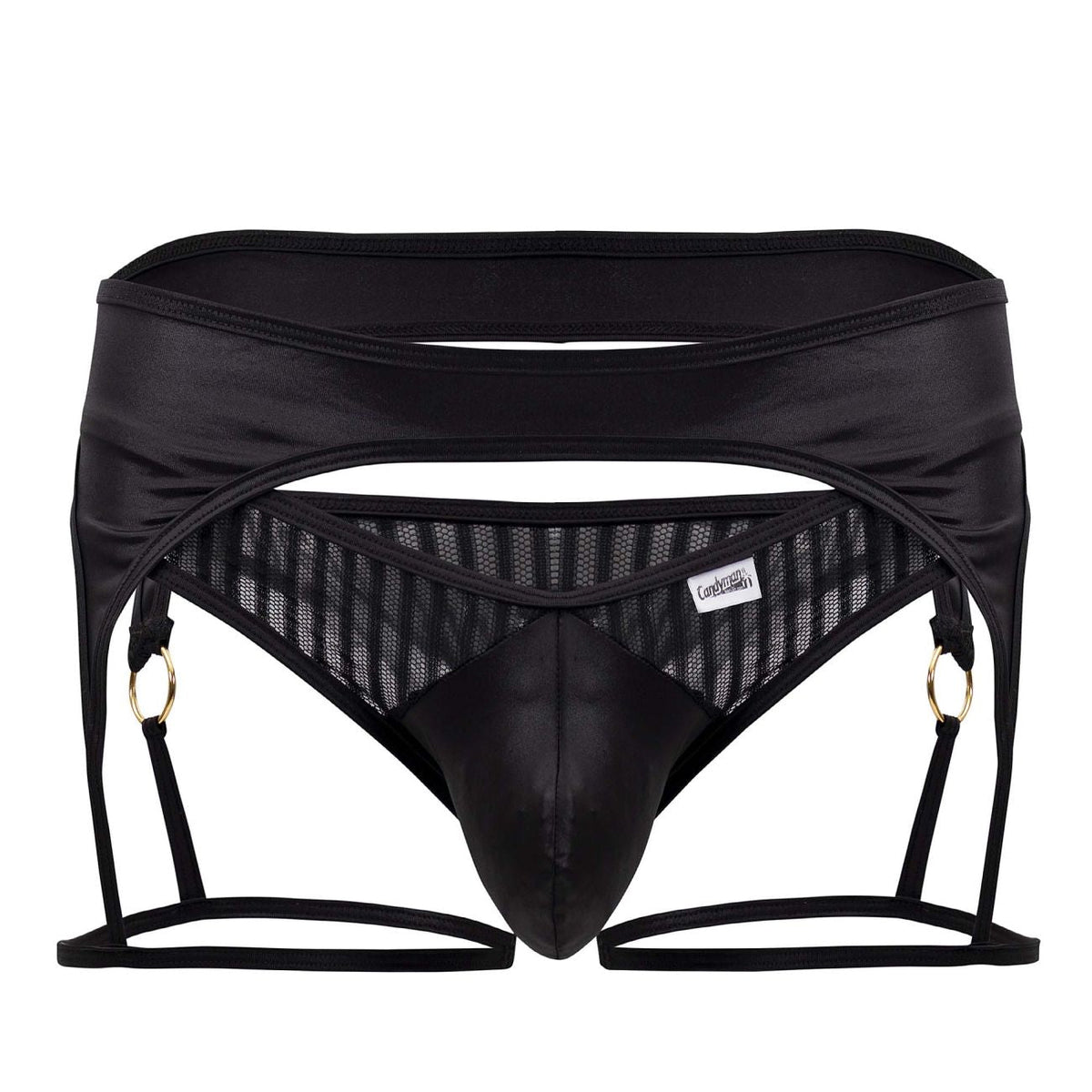 CandyMan Microfiber Garter Thongs - Black