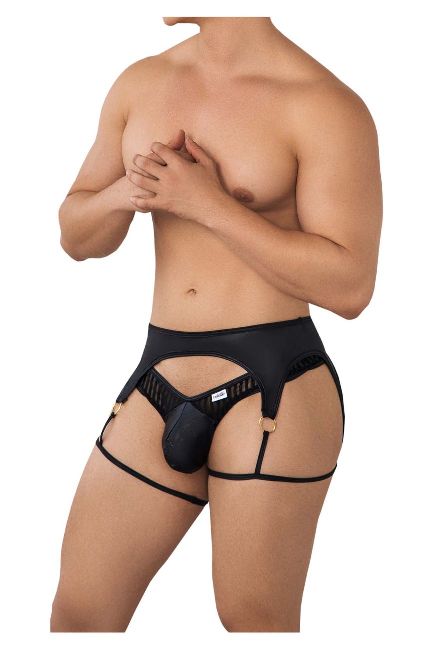 CandyMan Microfiber Garter Thongs - Black