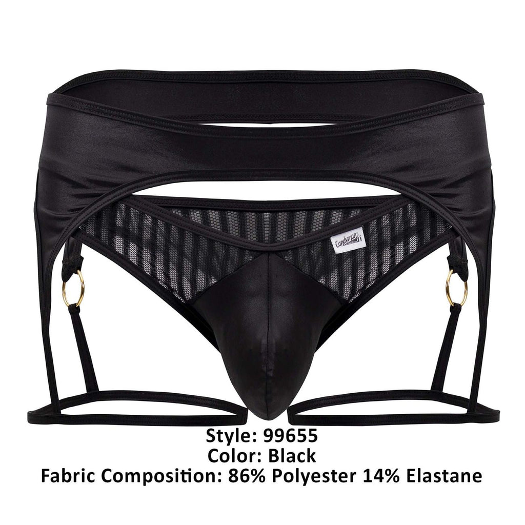CandyMan Microfiber Garter Thongs - Black