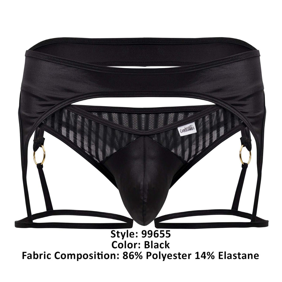 CandyMan Microfiber Garter Thongs - Black
