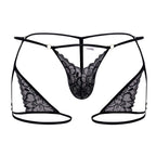 CandyMan Naked Back Garter Thongs - Black