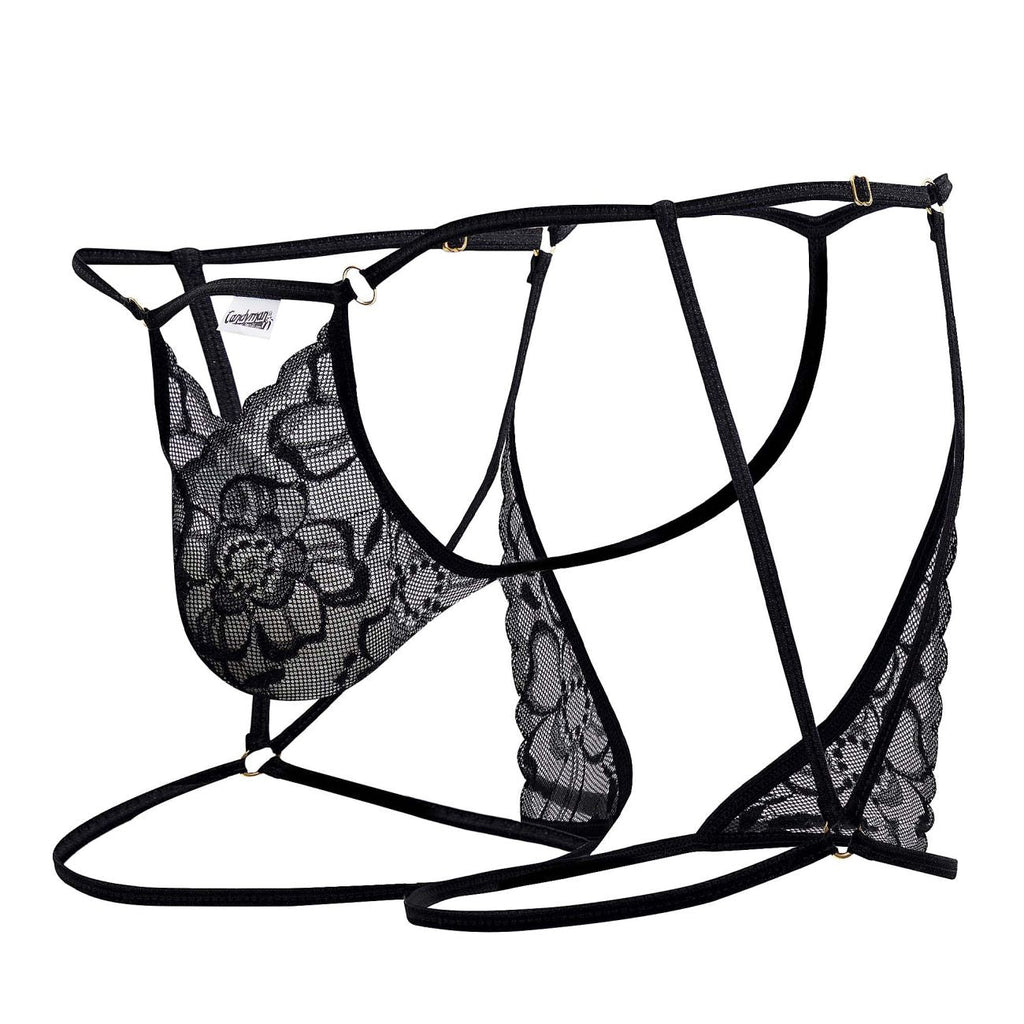 CandyMan Naked Back Garter Thongs - Black