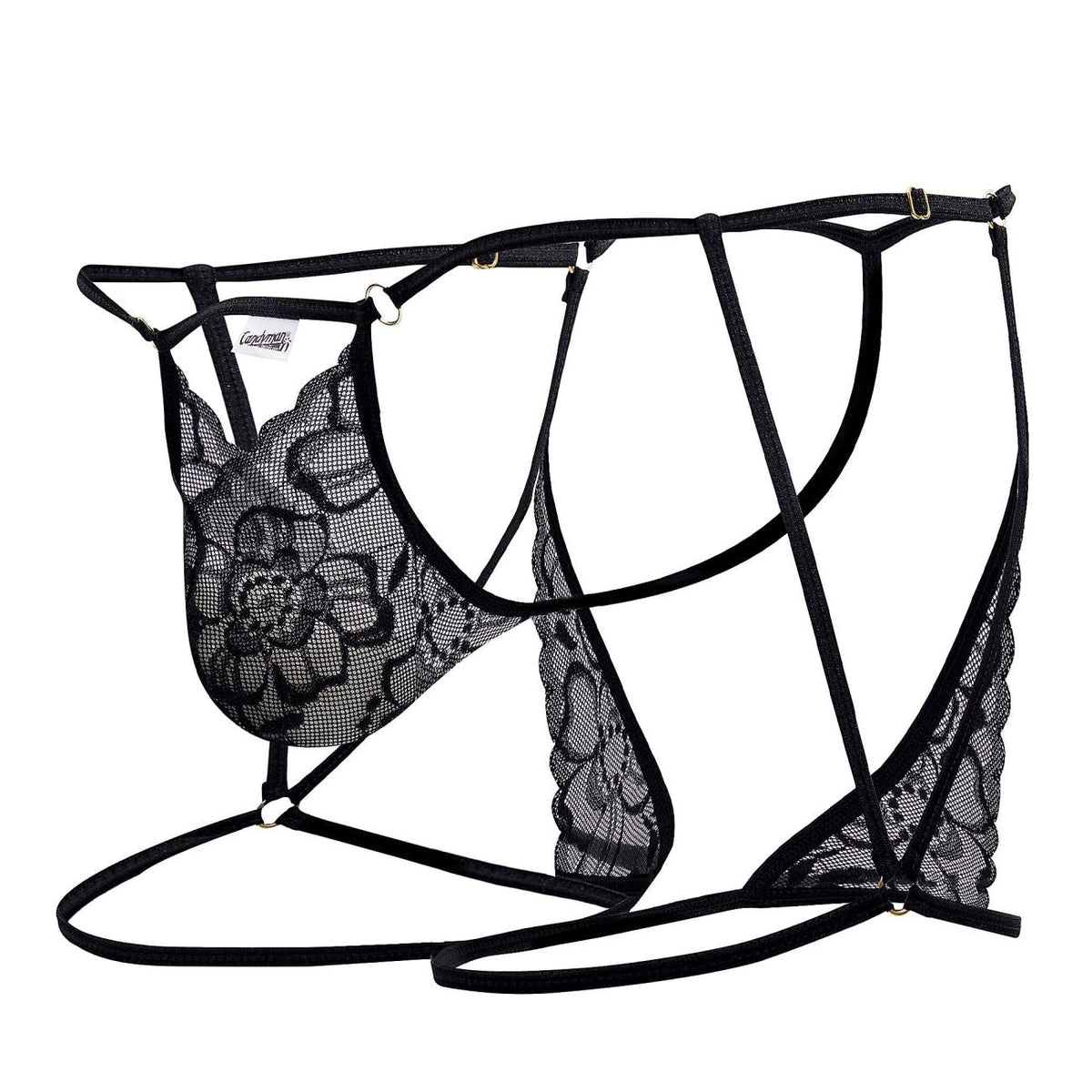 CandyMan Naked Back Garter Thongs - Black