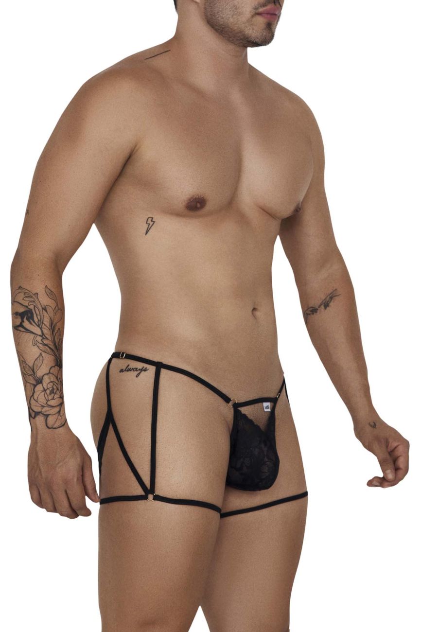 CandyMan Naked Back Garter Thongs - Black