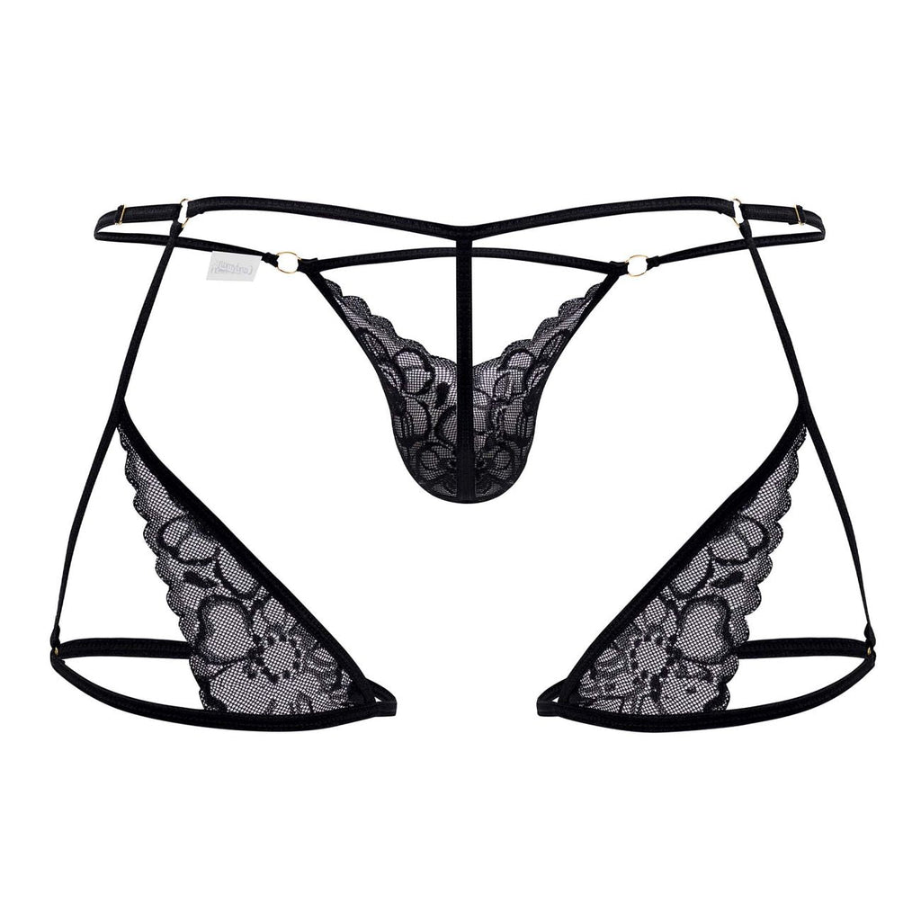 CandyMan Naked Back Garter Thongs - Black