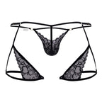 CandyMan Naked Back Garter Thongs - Black