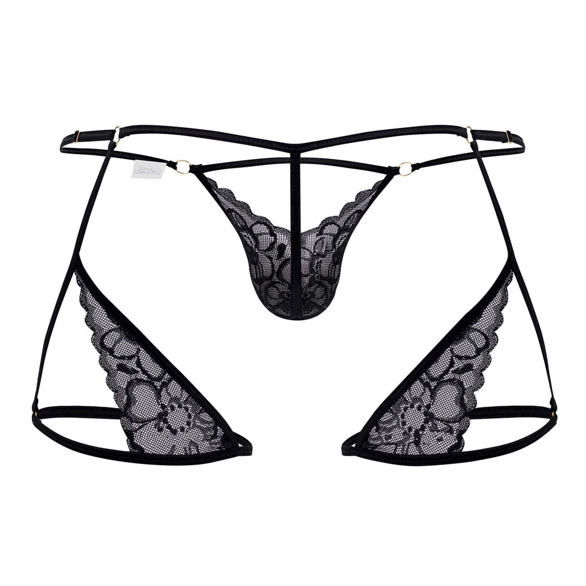 CandyMan Naked Back Garter Thongs - Black