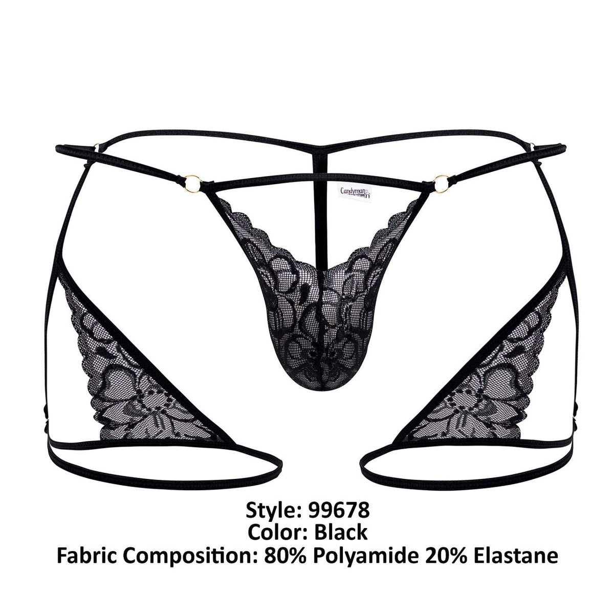CandyMan Naked Back Garter Thongs - Black