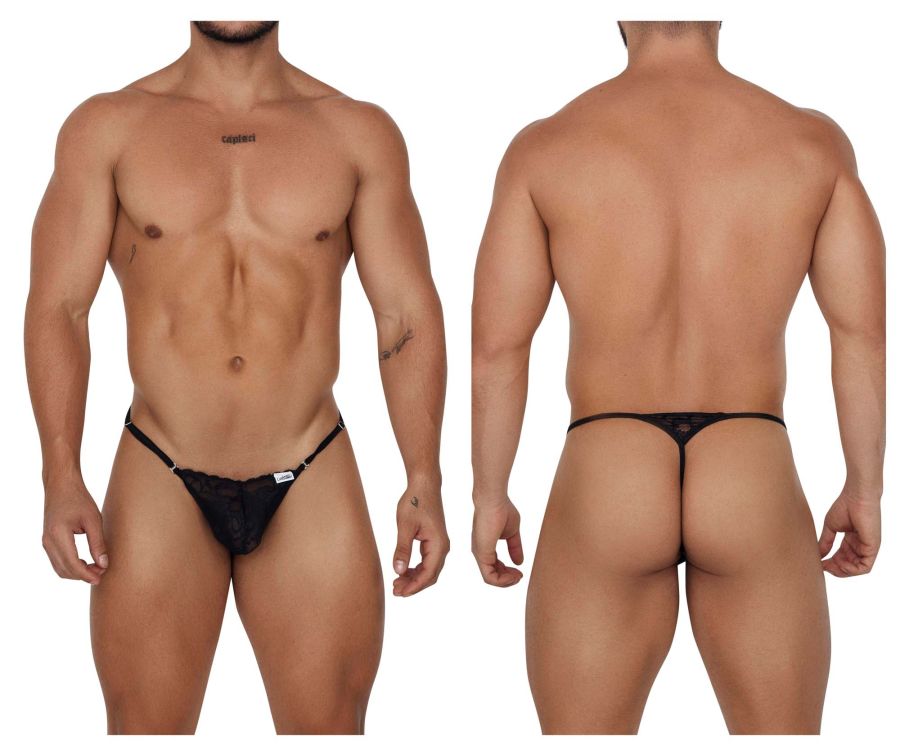 CandyMan Naked Back Lace Thongs - Black
