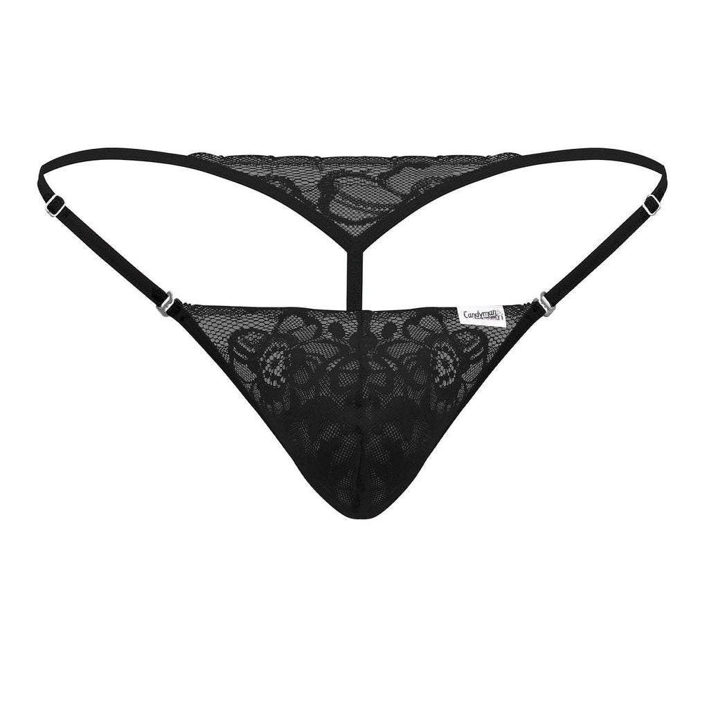 CandyMan Naked Back Lace Thongs - Black