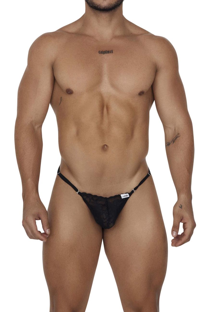 CandyMan Naked Back Lace Thongs - Black