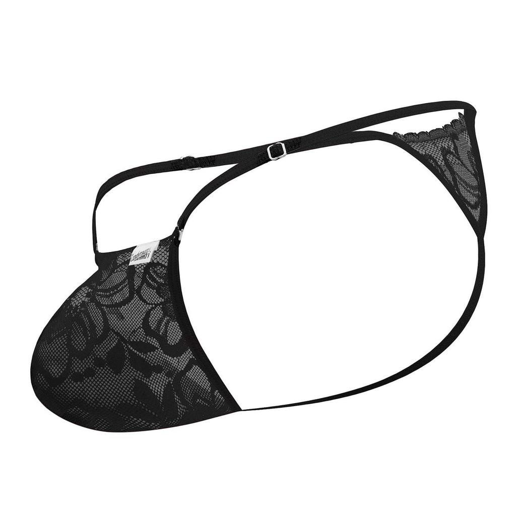 CandyMan Naked Back Lace Thongs - Black