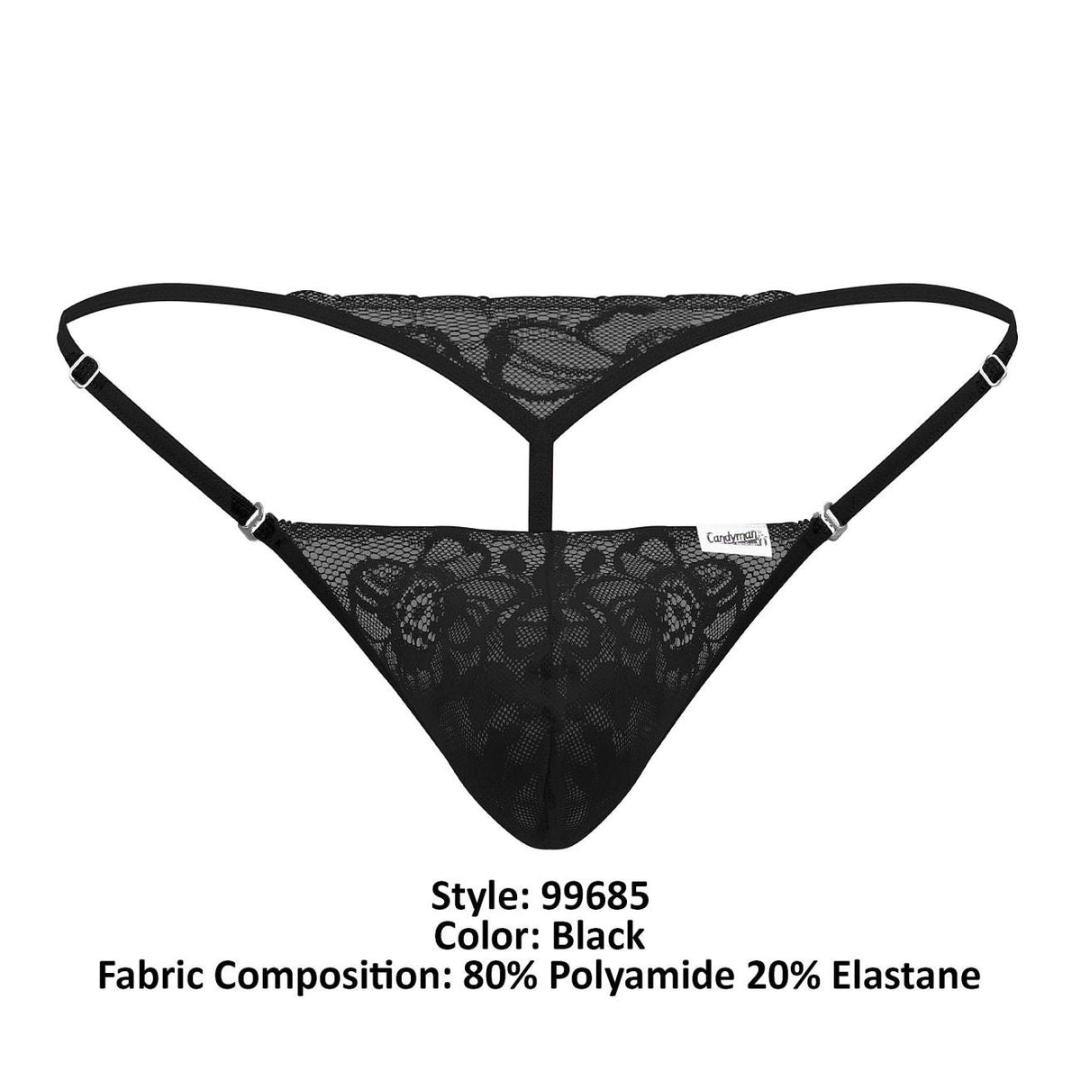 CandyMan Naked Back Lace Thongs - Black