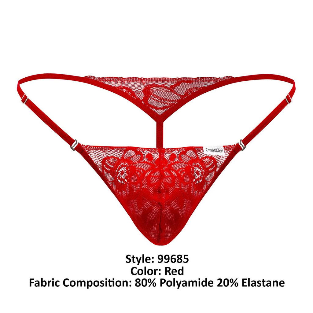 CandyMan Naked Back Lace Thongs - Red