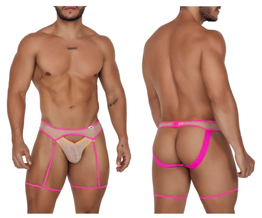 CandyMan Garter Jock Two Piece Set - Beige-Neon